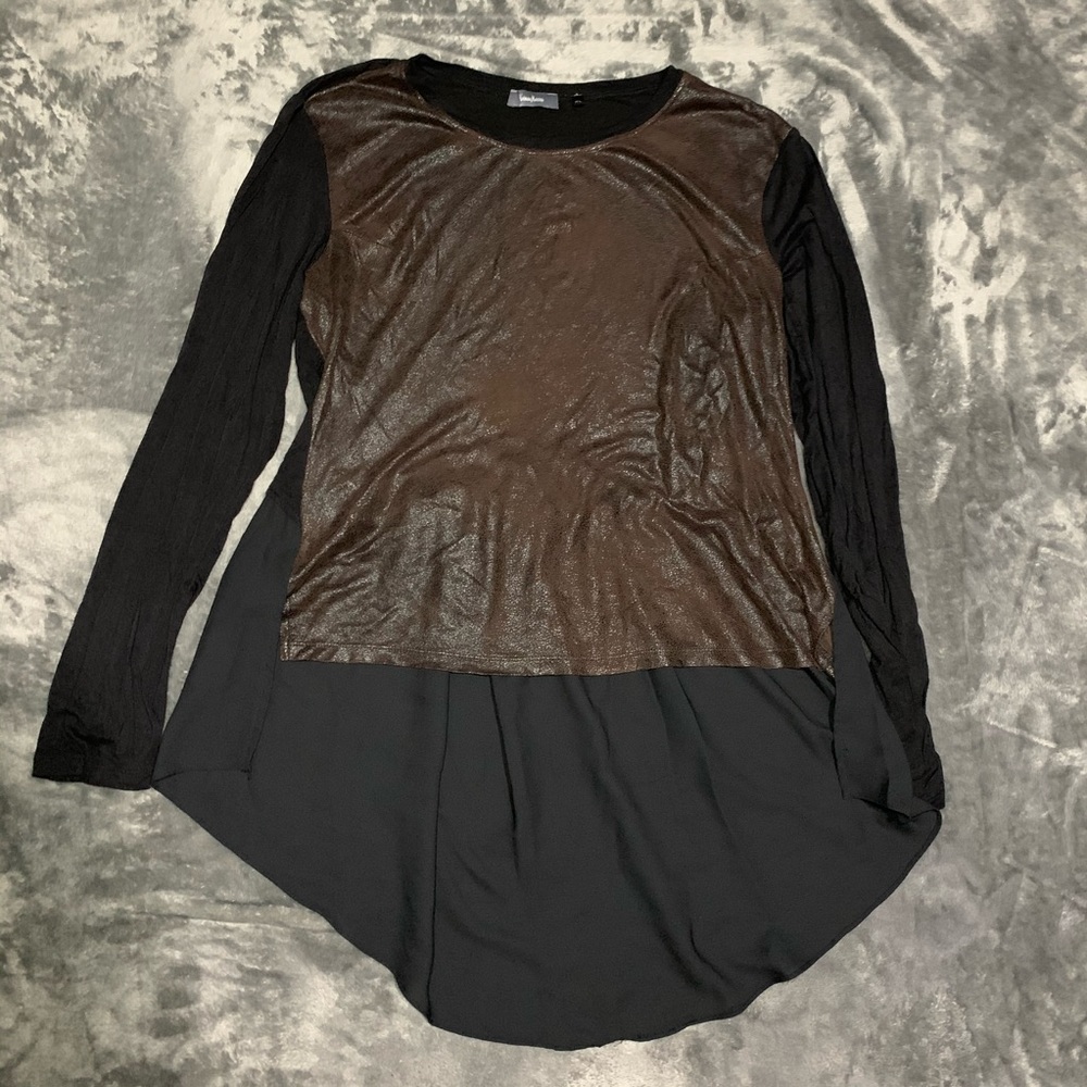 Neiman Marcus faux suede high low hem shirt
